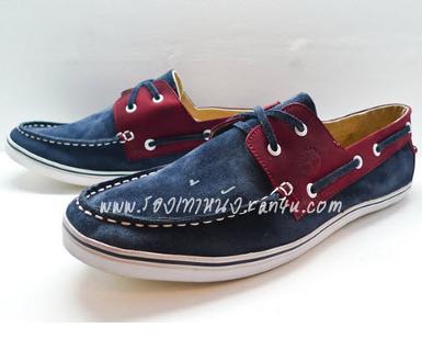 C048 รองเท้า timberland boat shoes หนังสีน้ำเงินแดง 
